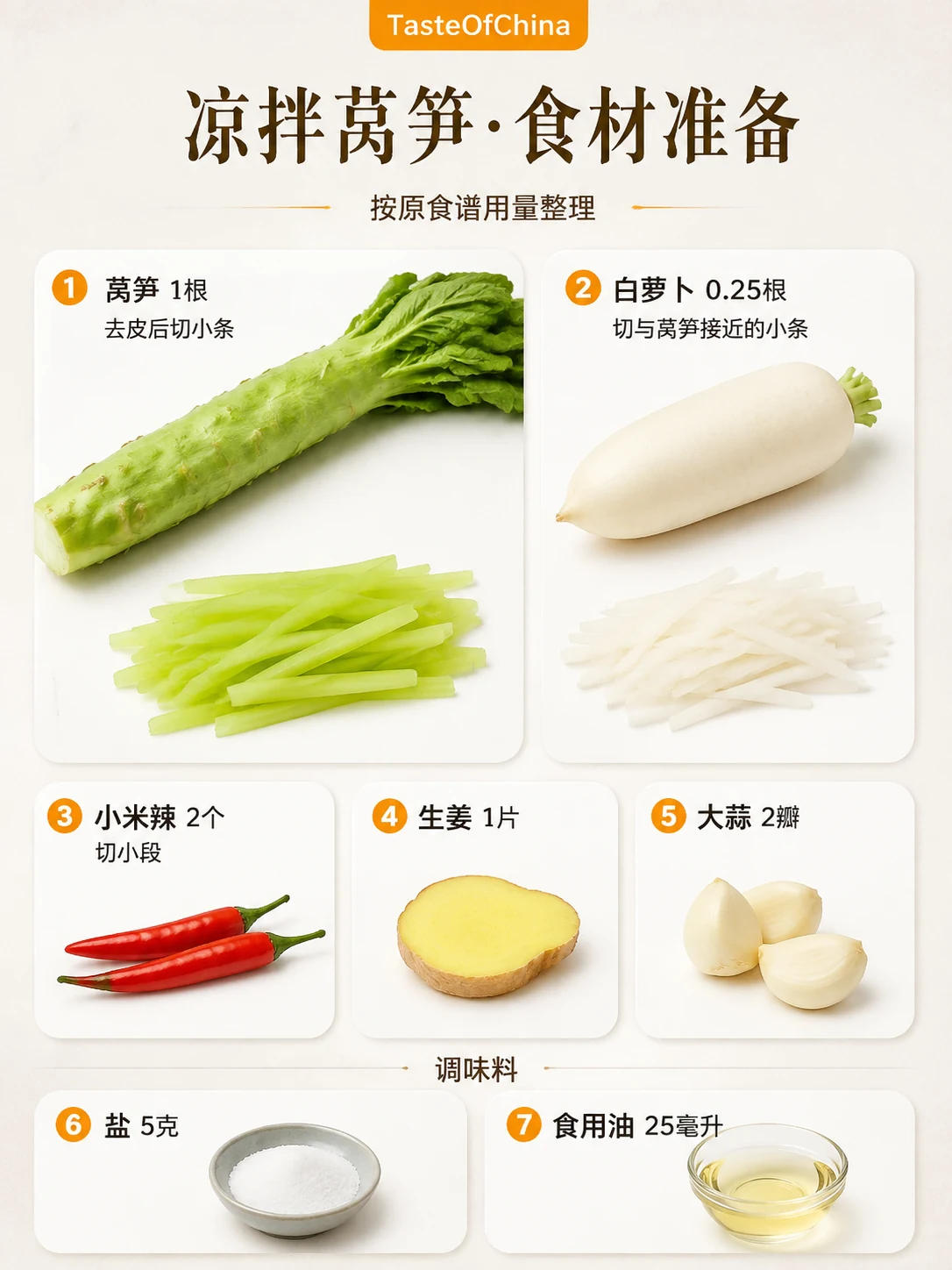 凉拌莴笋的中文食材信息图