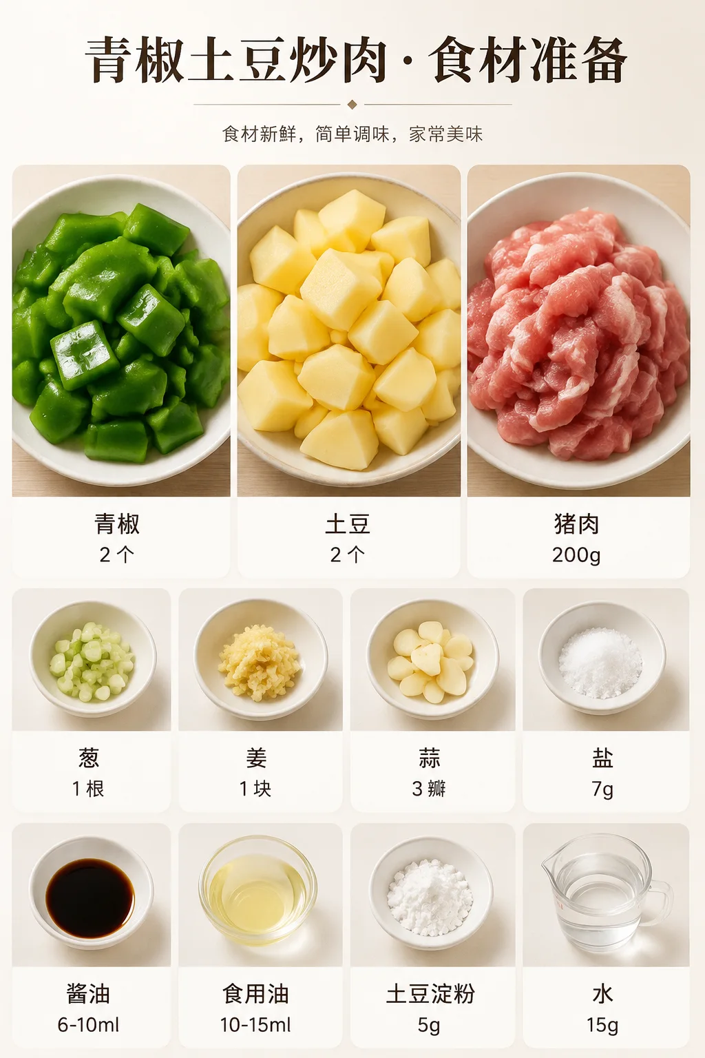 青椒土豆炒肉食材信息图